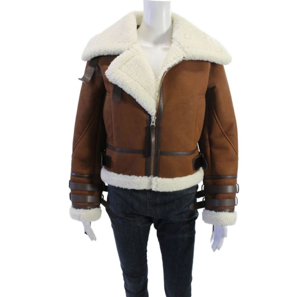 L'Academie Unisex Brown Collared Buckle Bomber Jacket Polyurethane Size XS